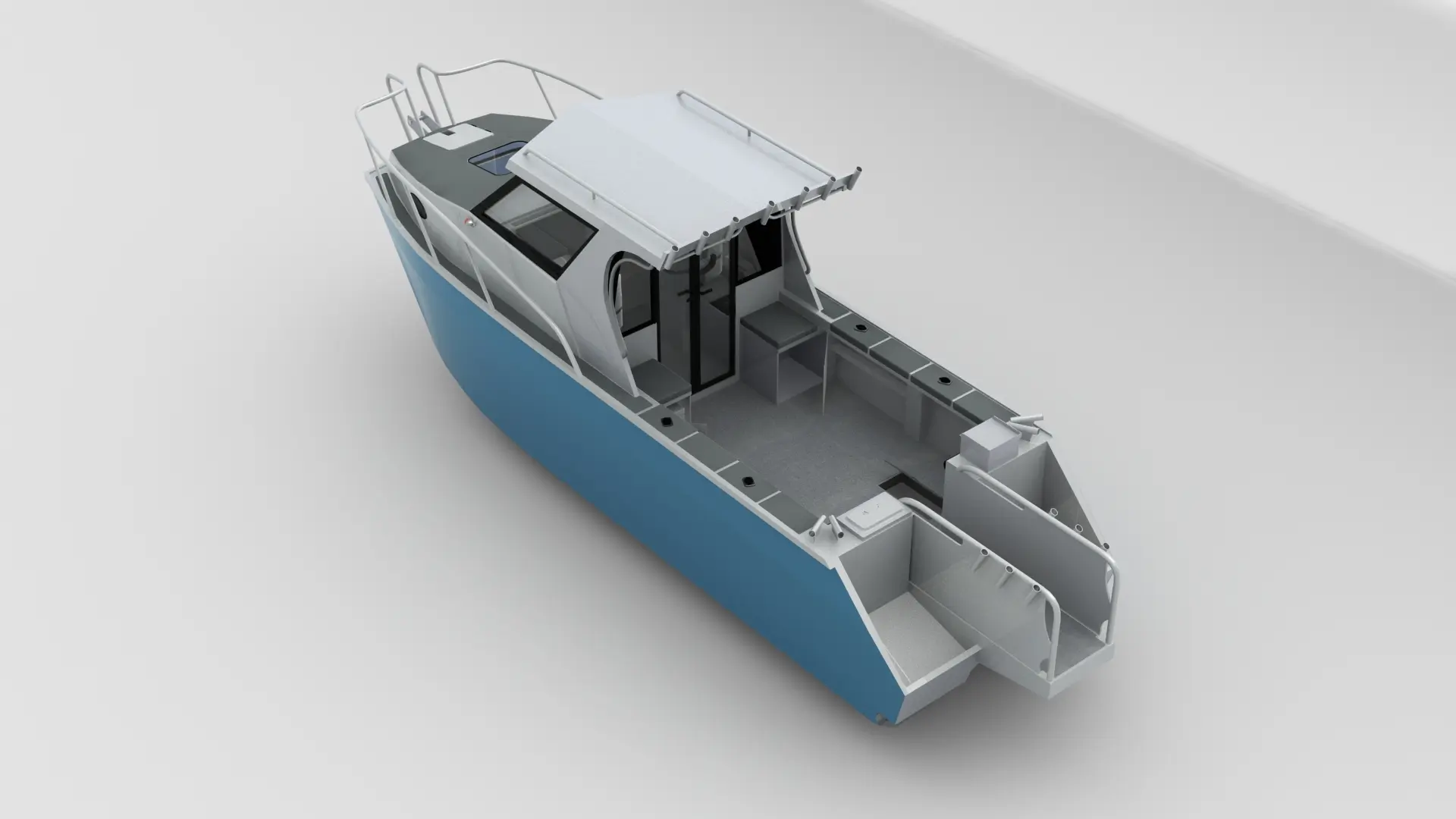 7.9m Shark Cat overview with standard features annotated