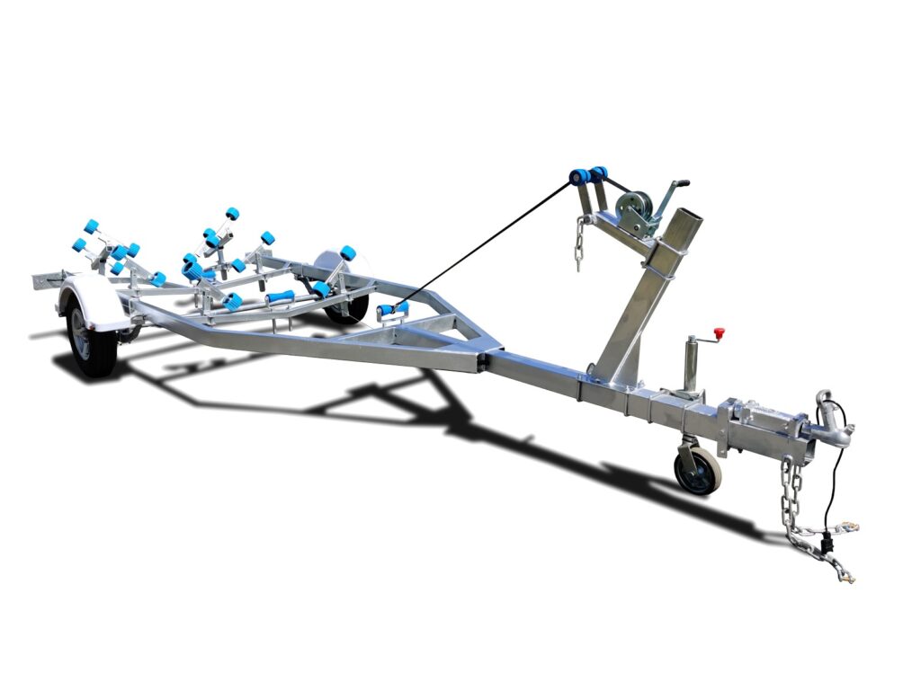 Galvanised 4.8m boat trailer with adjustable winch post and roller system