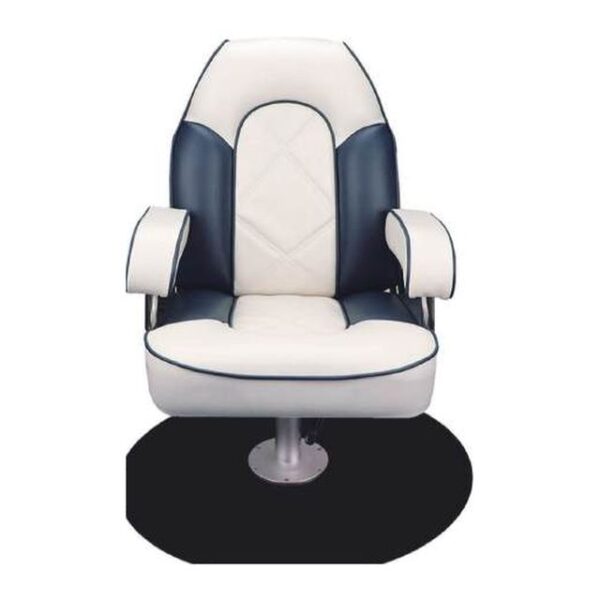 Captain Helm Boat Seat with Armrests, White/Navy (ASM18014)