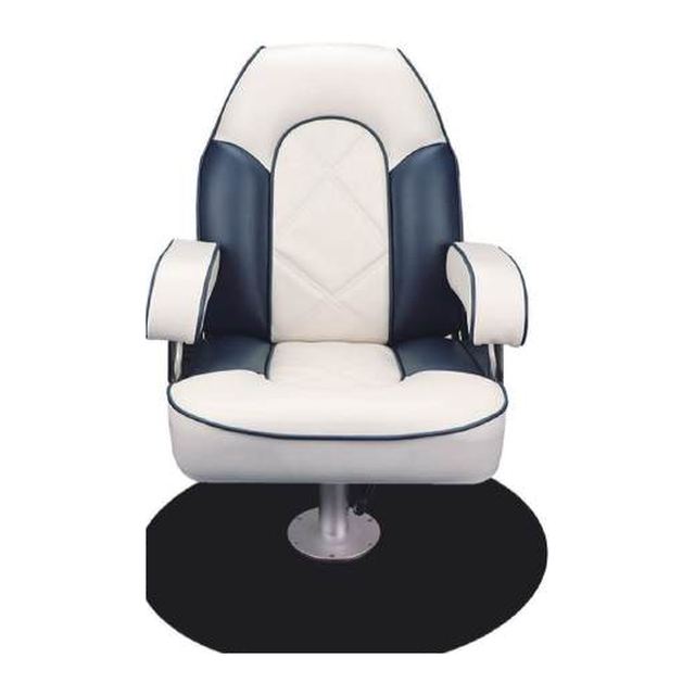 Captain Helm Boat Seat with Armrests, White/Navy (ASM18014)