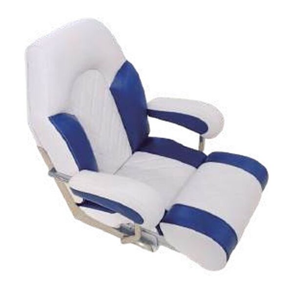 Boat Seat - Helm Chair with Armrests, White/Blue