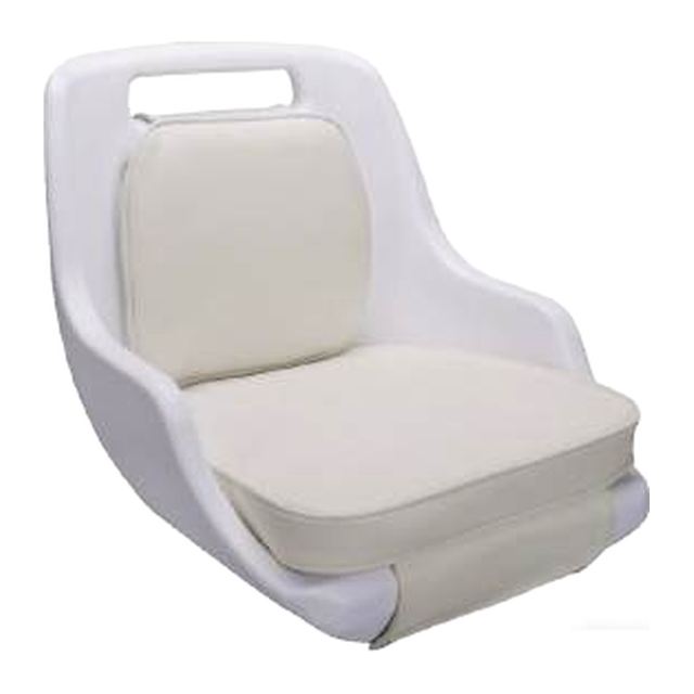 Boat Seat - Moulded Helm Seat with Cushions, White/Cream