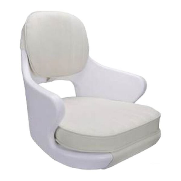 Boat Seat - Moulded Helm Chair with Cushions, White/Cream