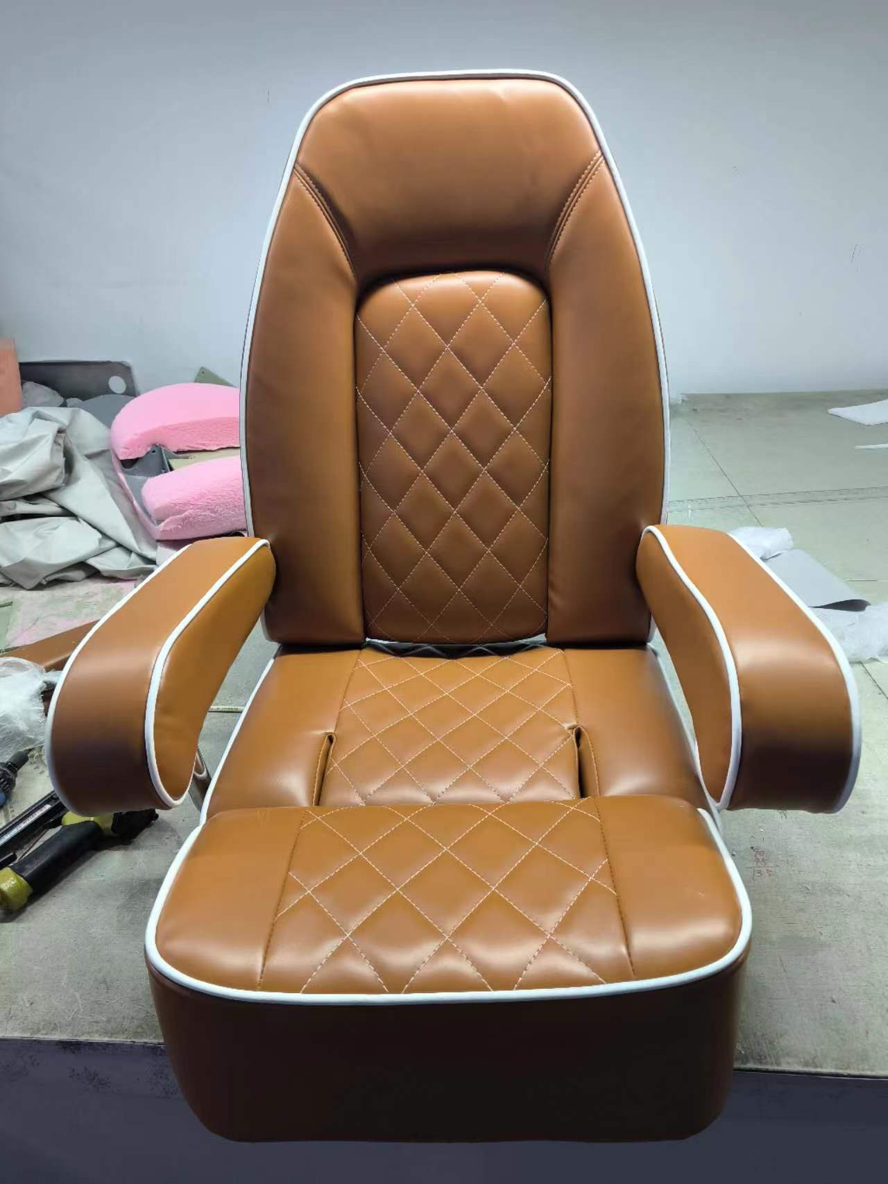 Captain Helm Boat Seat with Armrests, Tan (ASM18014-1) - Image 1