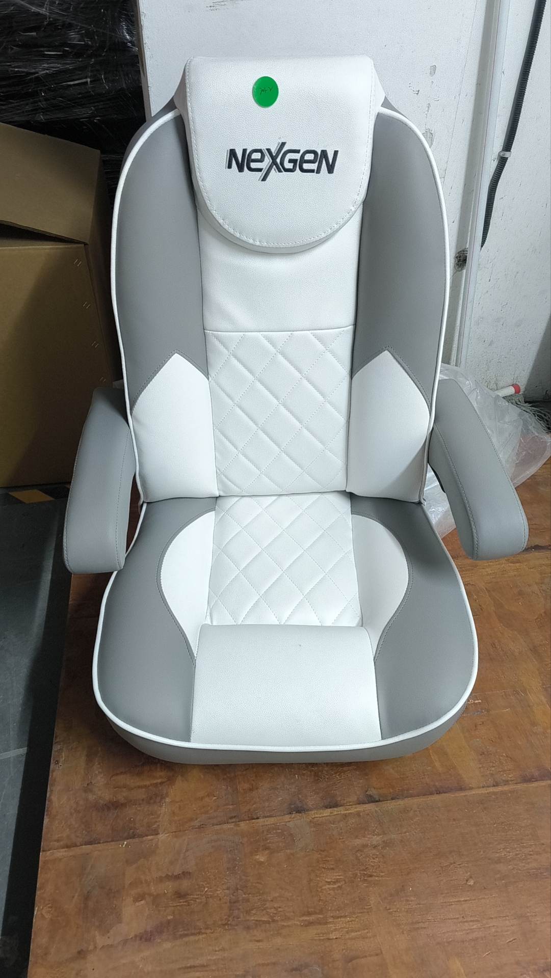 High-Back Helm Chair with Flip-Up Armrests, White/Grey (ASM18072) - Image 1