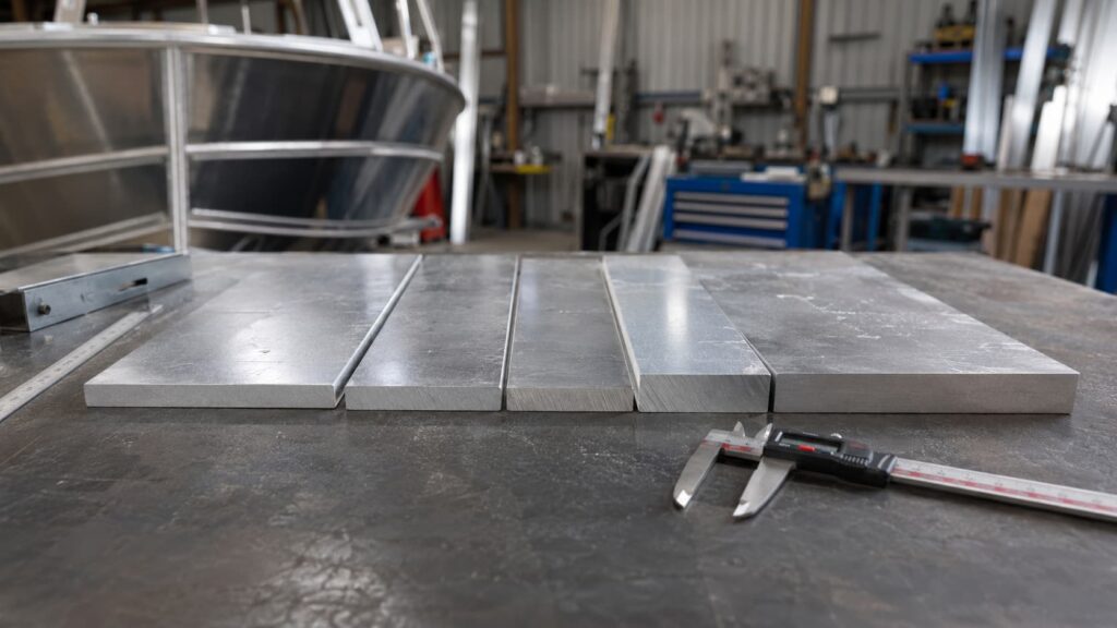 Different aluminium plate thicknesses used in boat construction