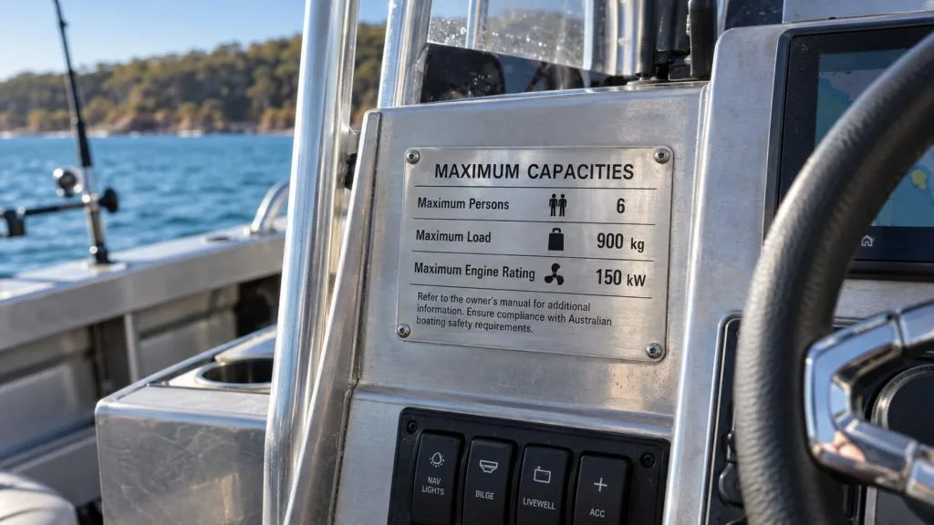 Australian Builders Plate showing aluminium boat capacity information