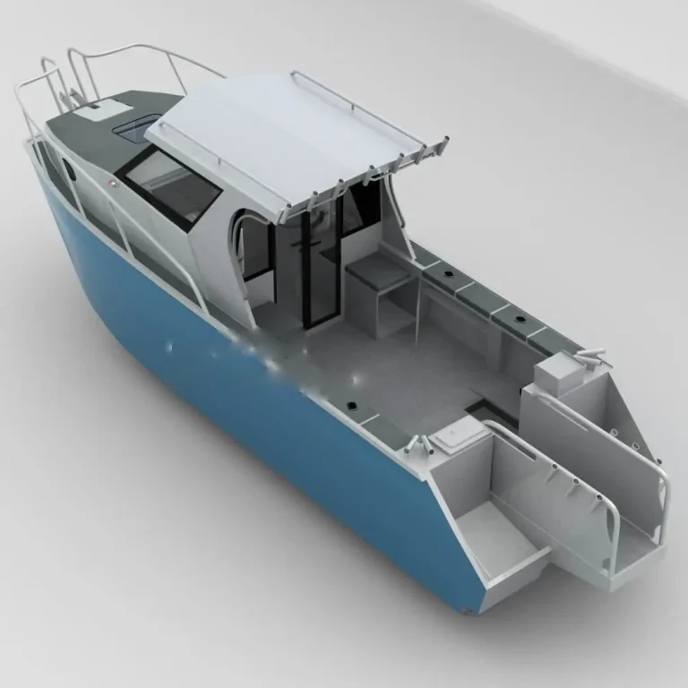 3D design render of a plate aluminium hardtop cabin boat