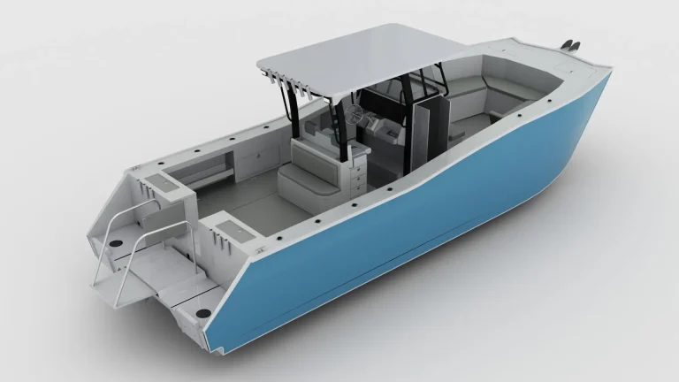 3D render of a centre console plate aluminium boat