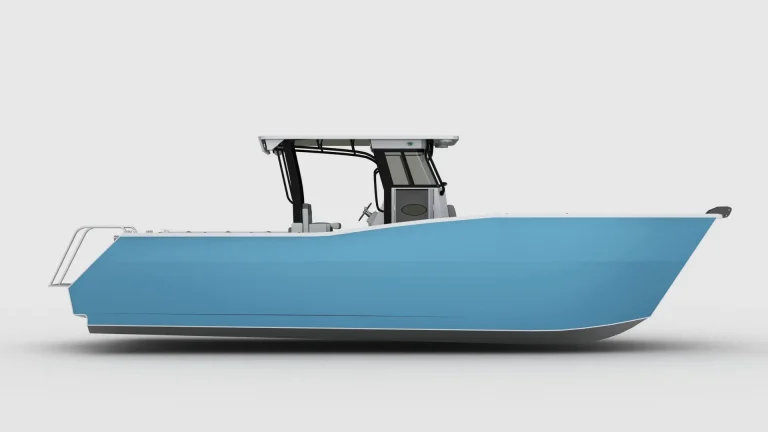 3D render of a light blue centre console with T-top