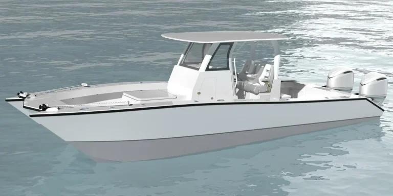 3D render of a plate aluminium centre console with T-top