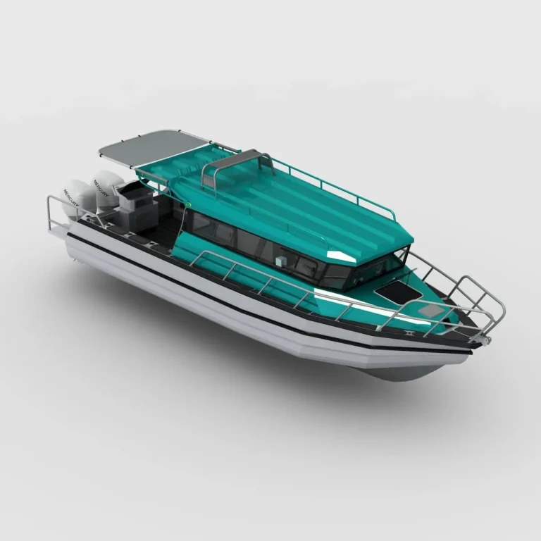 3D render of a teal plate aluminium charter boat