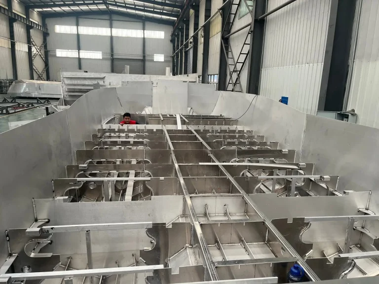 Aluminium hull framing and stringers during build