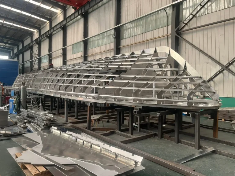 Aluminium hull framing on the factory floor