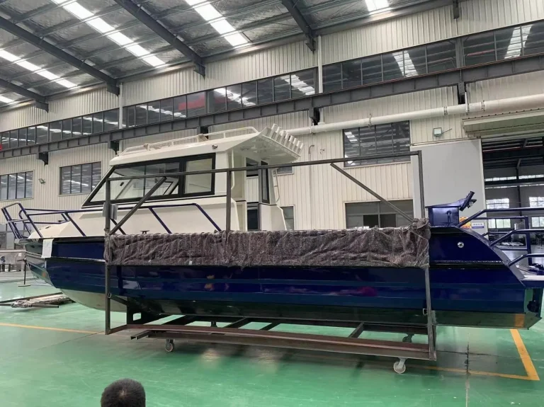 Aluminium pontoon deck frame during fabrication