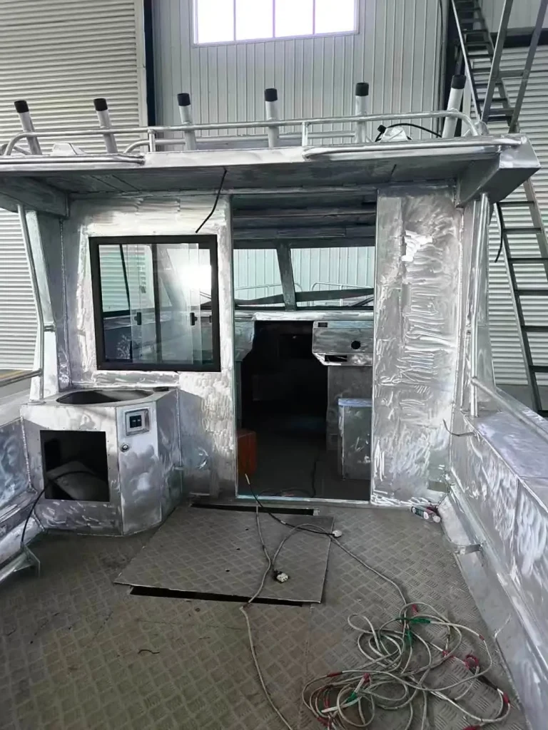Bare aluminium wheelhouse during fabrication