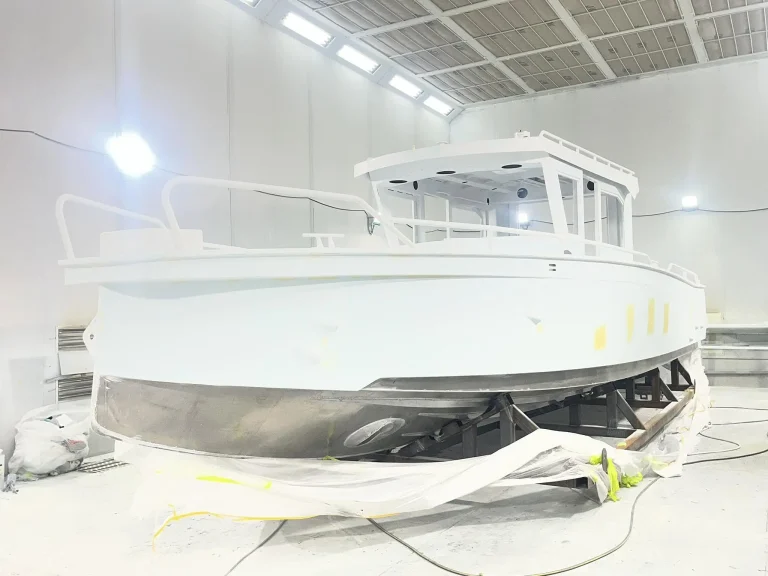 Bare aluminium wheelhouse under fabrication