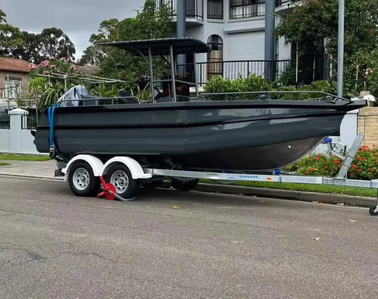 Black plate aluminium centre console on a trailer at a house