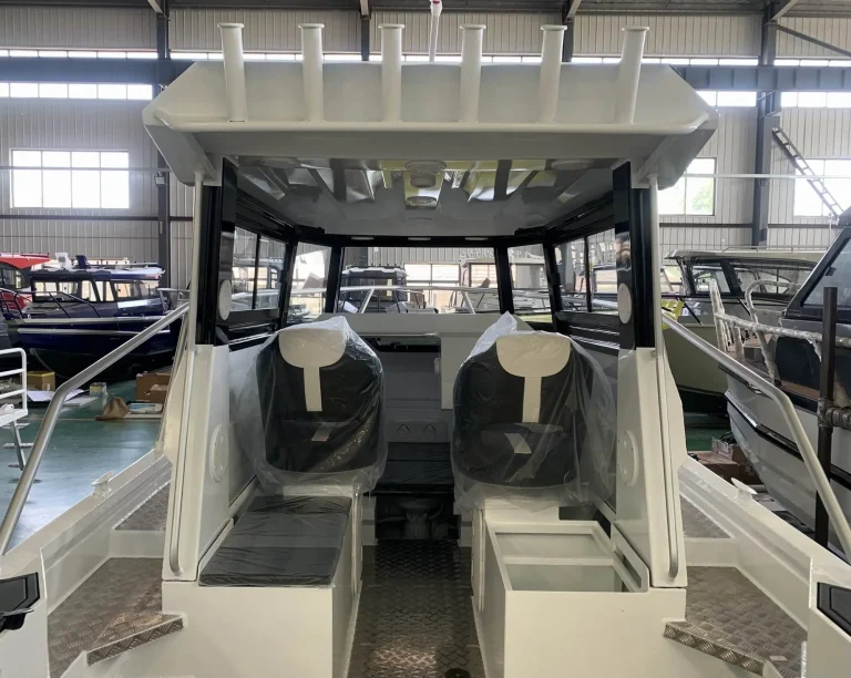 Bow seating and console under a hardtop