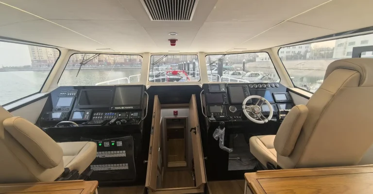 Bridge with helm seats and console displays