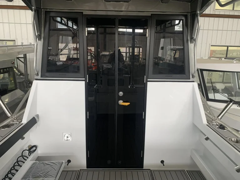 Cabin bulkhead doors seen from the cockpit