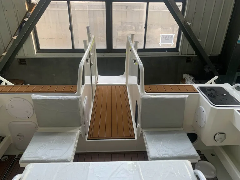 Cabin steps and teak look flooring