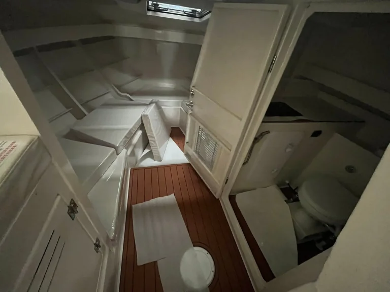 Cabin steps and toilet compartment with timber floor