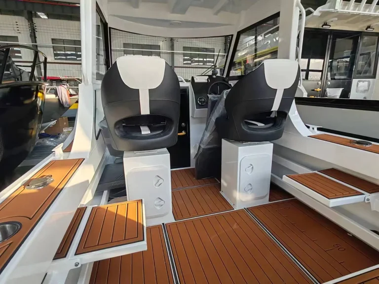 Cabin with helm seats and timber look flooring
