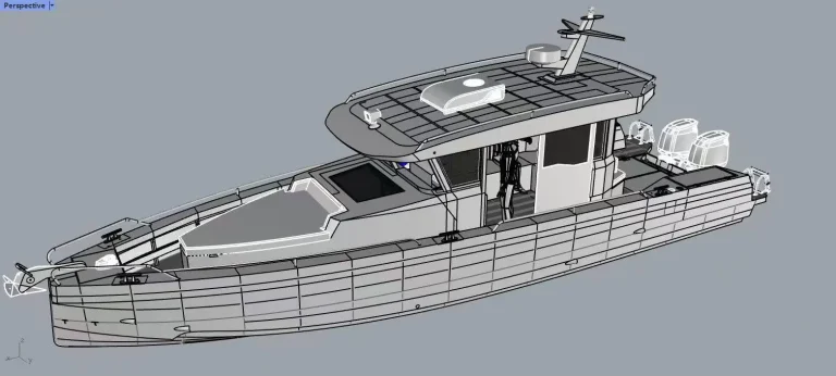 CAD model of a plate aluminium work boat