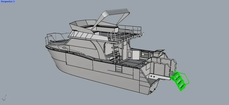 CAD wireframe of a plate aluminium cabin boat
