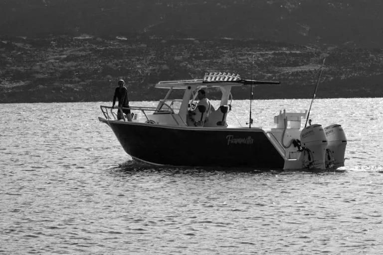 Centre console plate aluminium boat on dark water