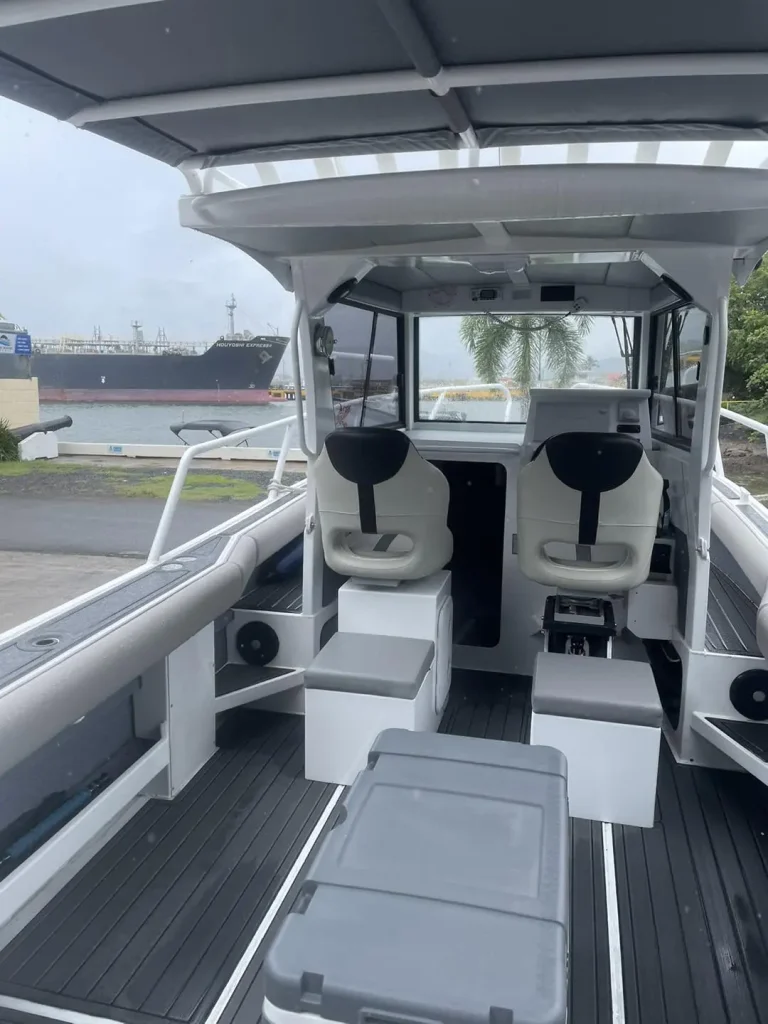 Cockpit and cabin doors with grey upholstery