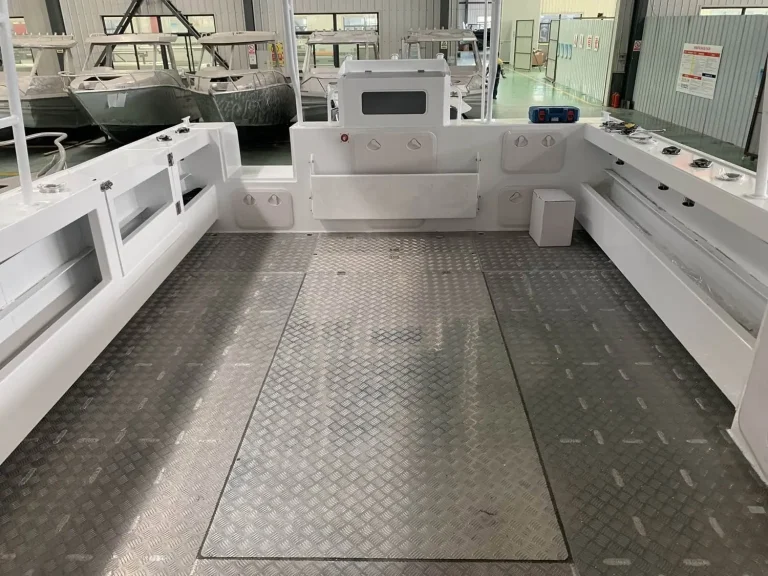 Cockpit floor with checker plate and side shelves