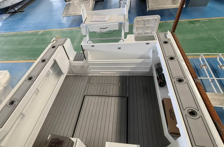 Cockpit seat box and teak look flooring