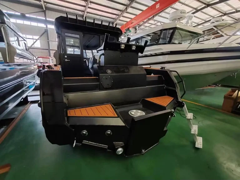 Cockpit seating and timber look deck during fit out