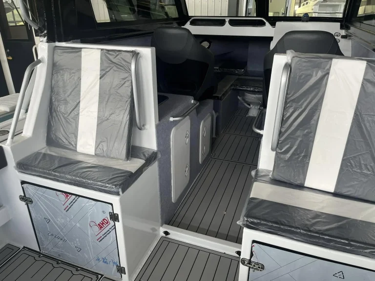 Cockpit seating in wrap during fit out