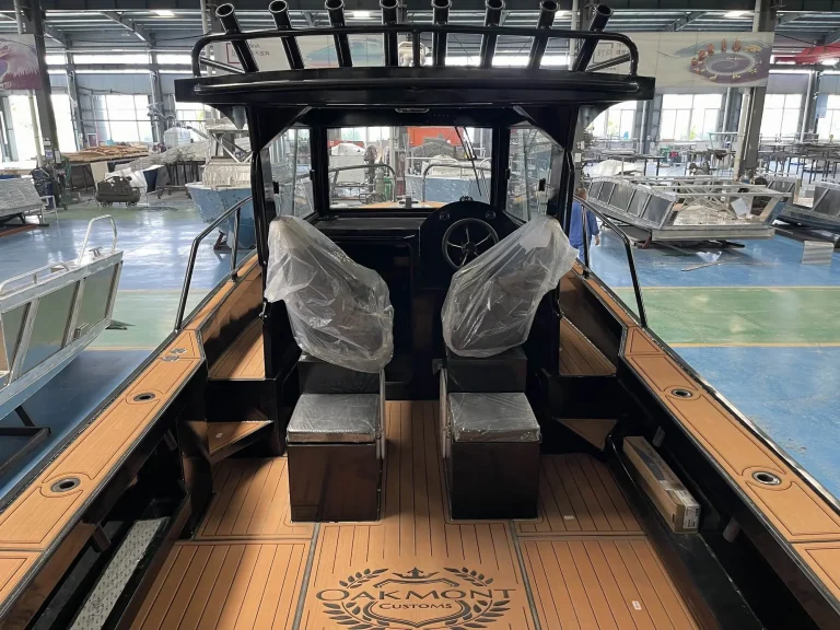 Cockpit with wrapped seats and teak look flooring