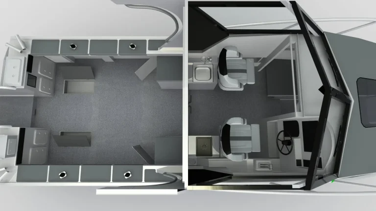 Cutaway render of a plate aluminium cabin interior