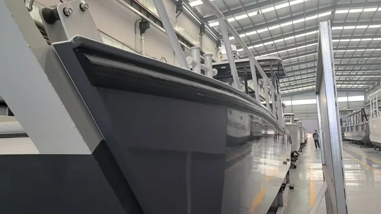Dark plate aluminium hull in the factory