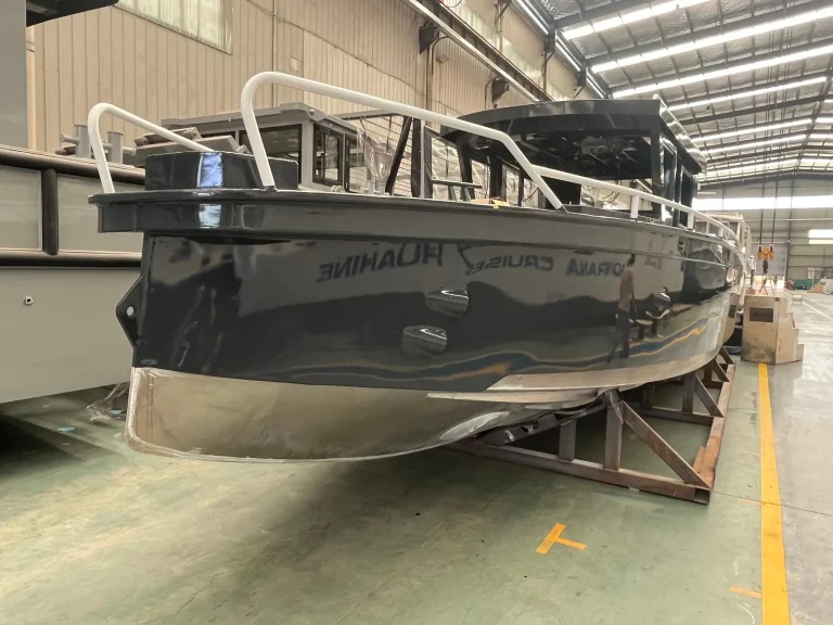 Dark plate aluminium hull on the factory floor