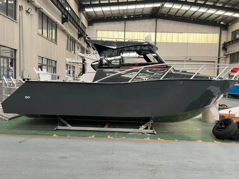 Dark plate aluminium hull on the factory floor