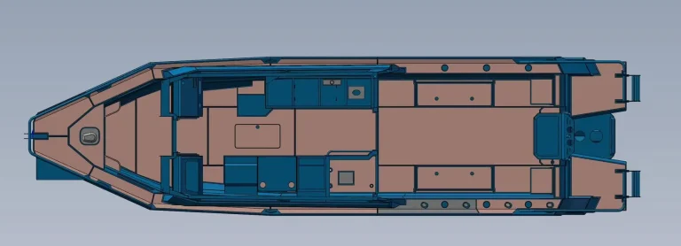 Deck layout drawing of a plate aluminium boat