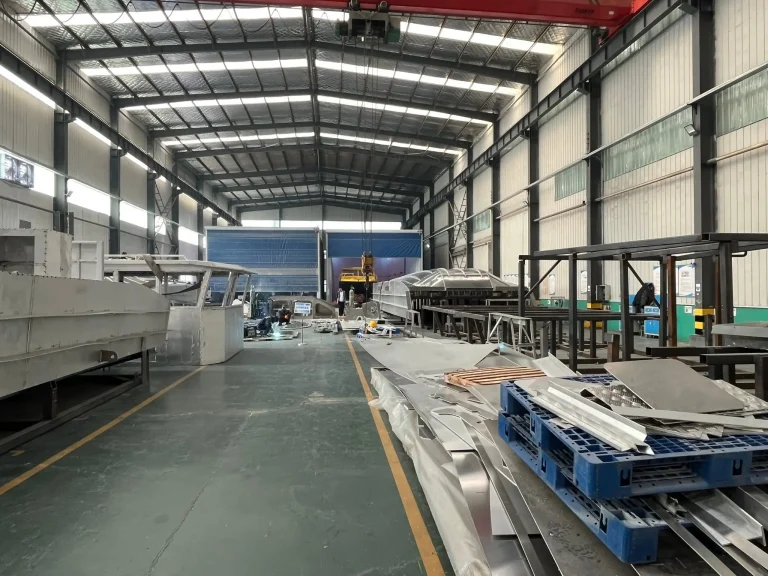 Fabrication shop with aluminium sections and jigs