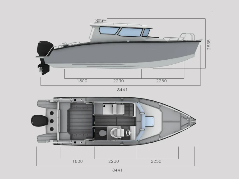 General arrangement drawing of a plate aluminium boat