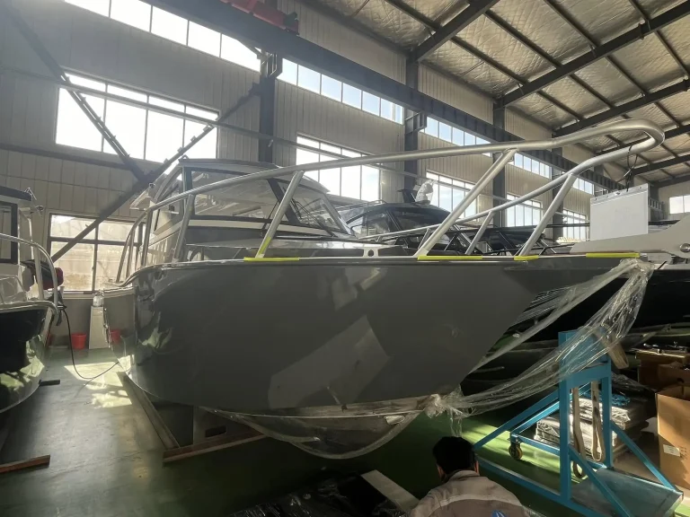 Grey plate aluminium hull under fit out