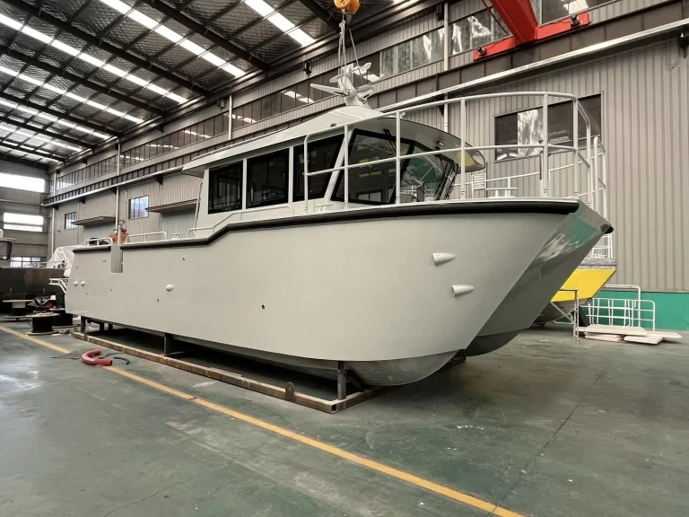 Grey plate aluminium landing craft with bow ramp