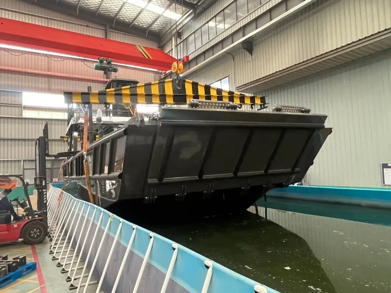 Hull flotation testing in the factory tank