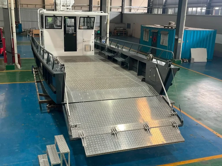 Landing craft with bow ramp down in the factory