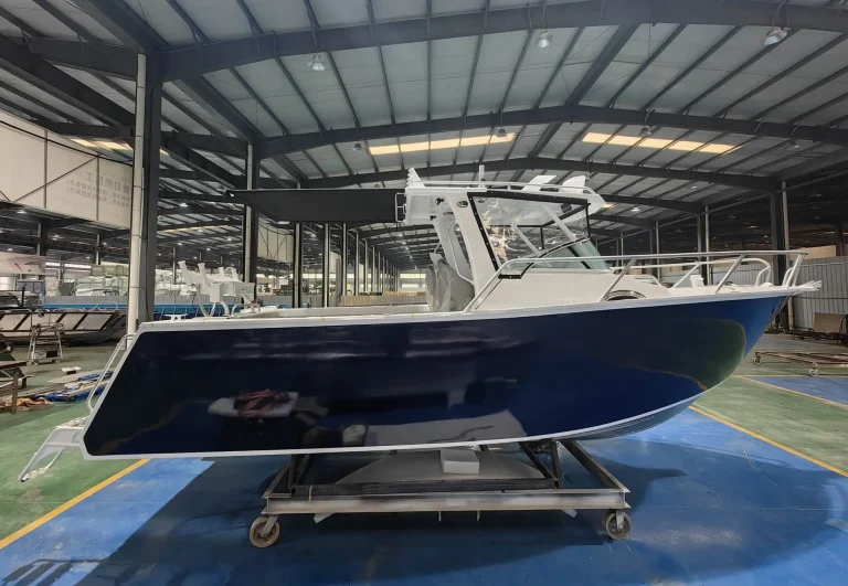 Navy plate aluminium hull on the factory floor