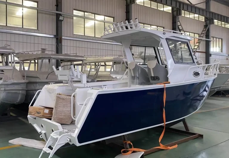 Navy plate aluminium hull with hardtop in the factory